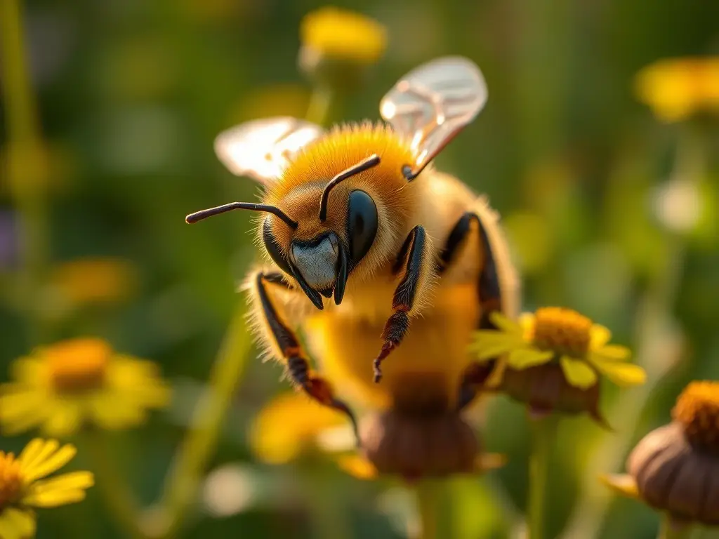 Fotorealistic imagen de abeja melipona beecheii en un prado florido