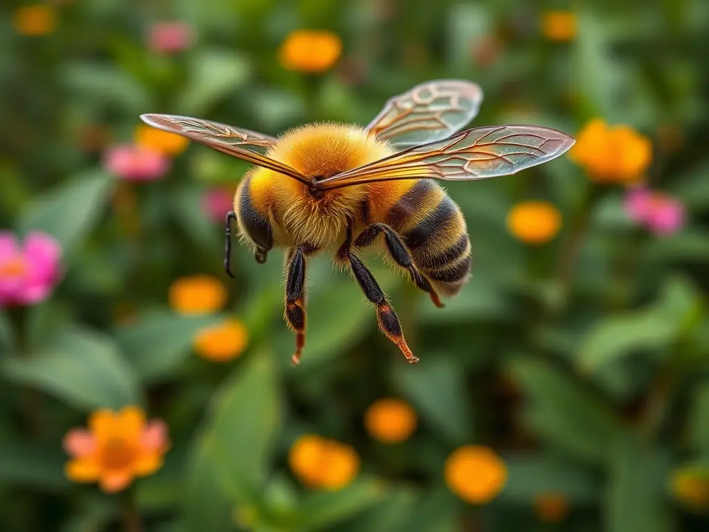 Imagen fotorealista de abeja melipona en vuelo