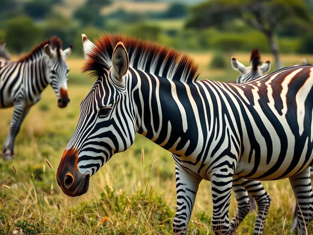 Imagen realista de un zebra pastando en la savana africana