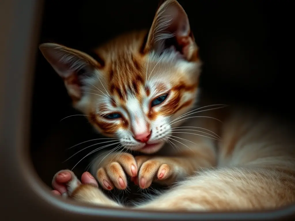Imagen realista de un gatito siamés lactante en una caja de descanso