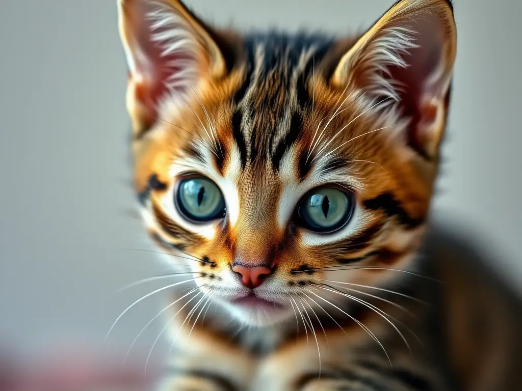 Imagen de un kitten de un mes con ojos verdes y enfoque nítido