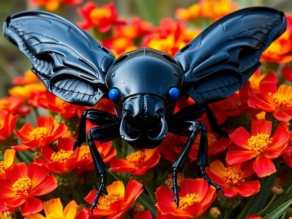 Fotorealista del águila con alas detalladas entre flores en un entorno natural