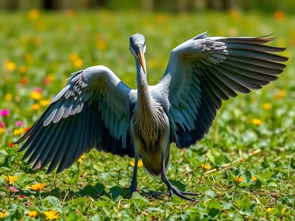 Imagen de un pescador gris americano, detalladamente realista en un prado