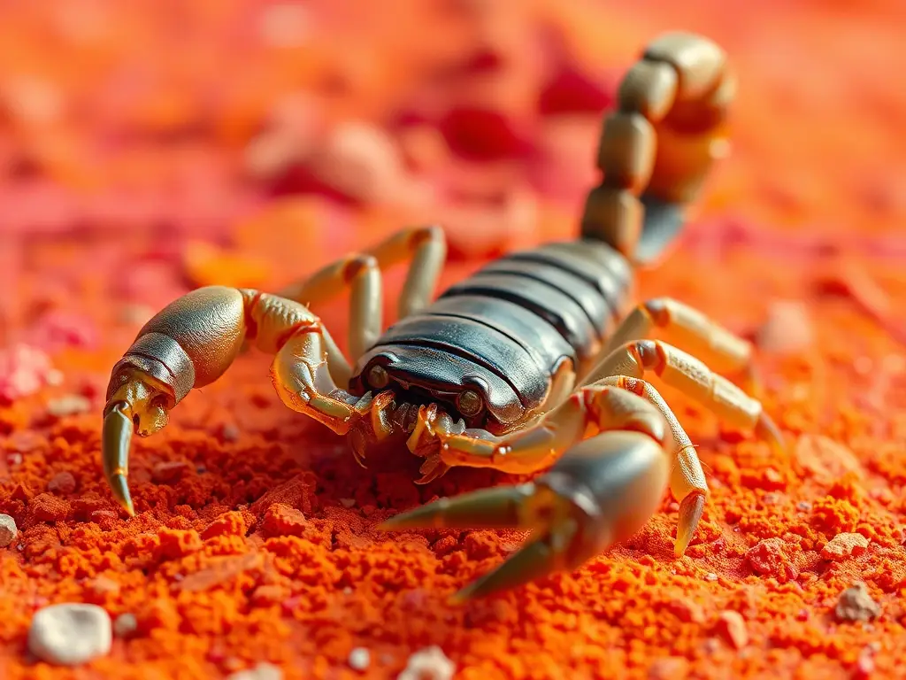 Una imagen de scorpion al detalle en un desierto vibrátil