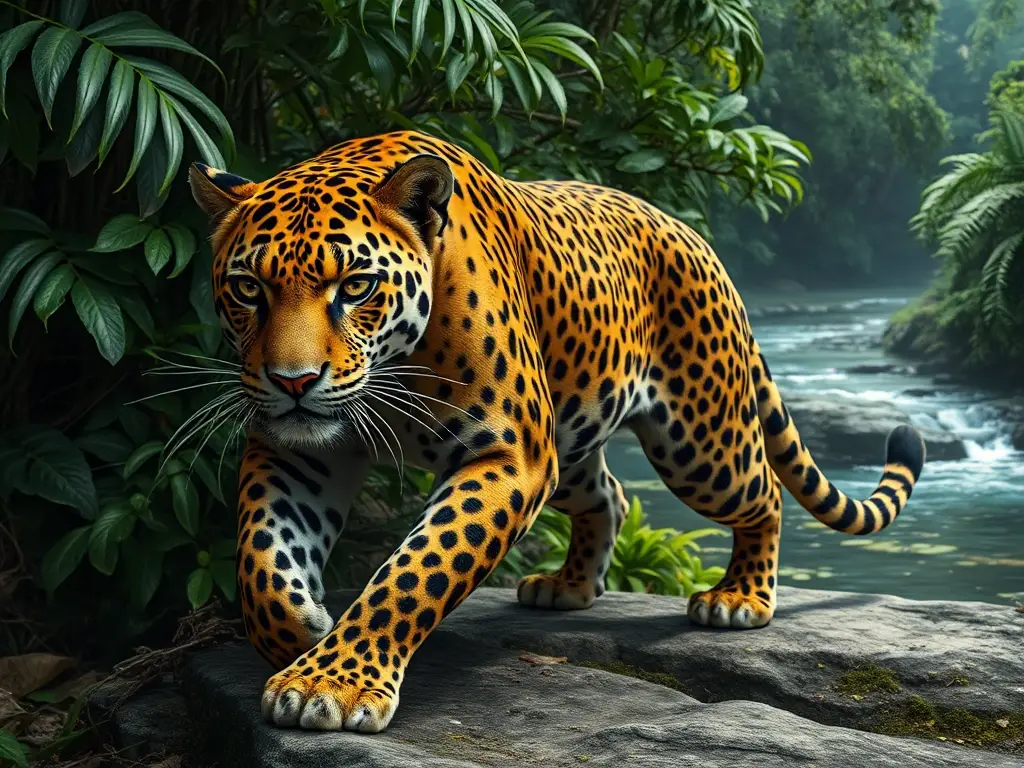 Jaguar en un entorno natural, musculoso y majestuoso