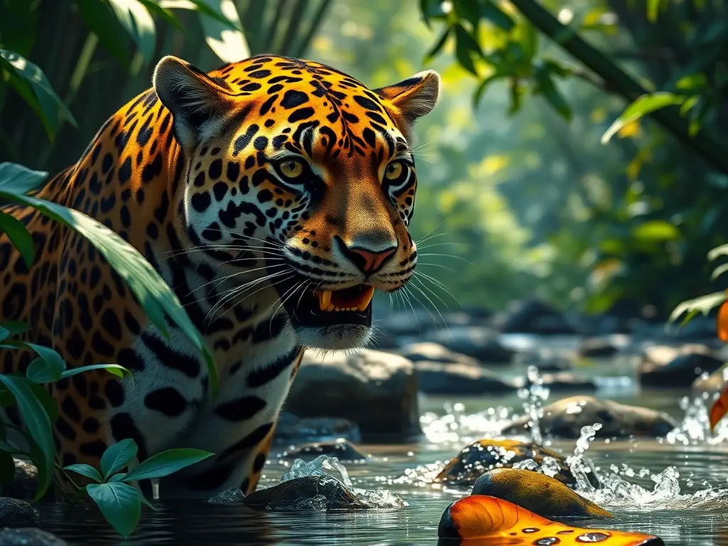 Un jaguar majestuoso en su hábitat natural, realista y de alta resolución