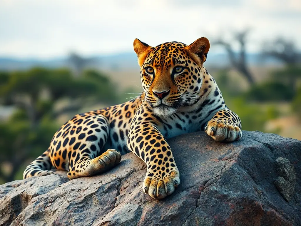 Un retrato realista de leopardo descansando en roca, de alta calidad