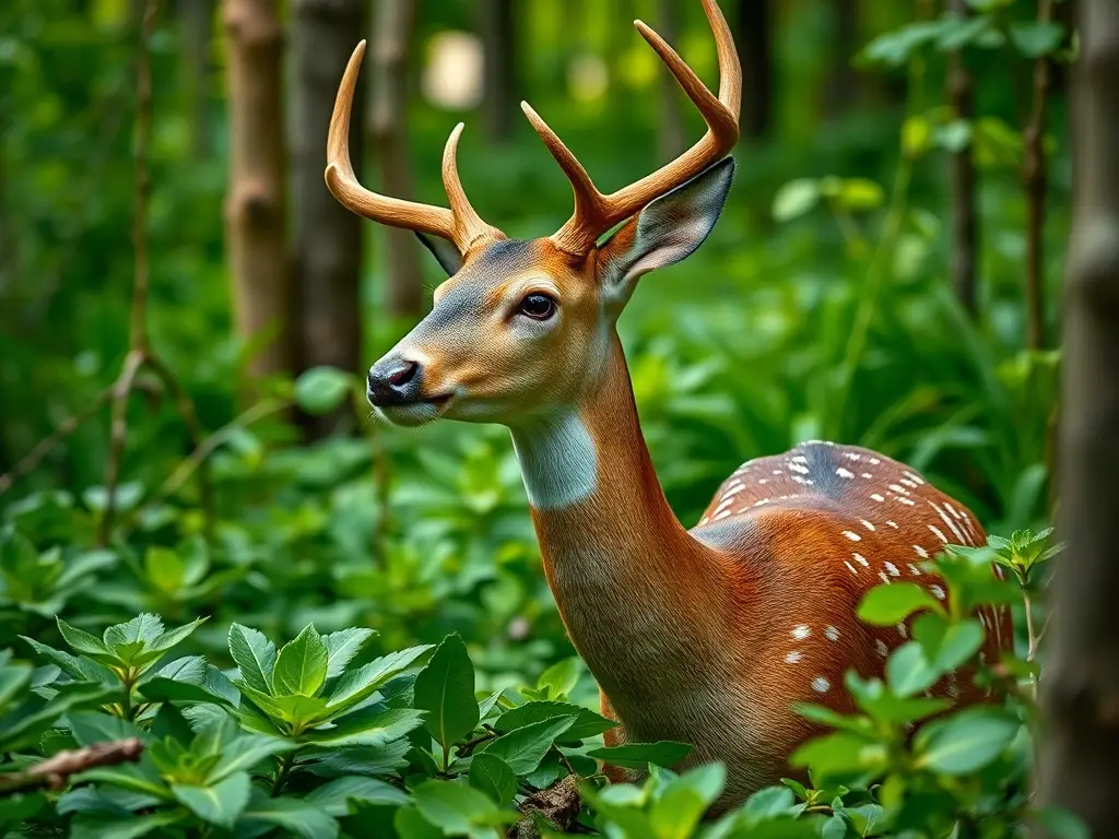 Foto de un ciervo blanco en un bosque, realismo 8k