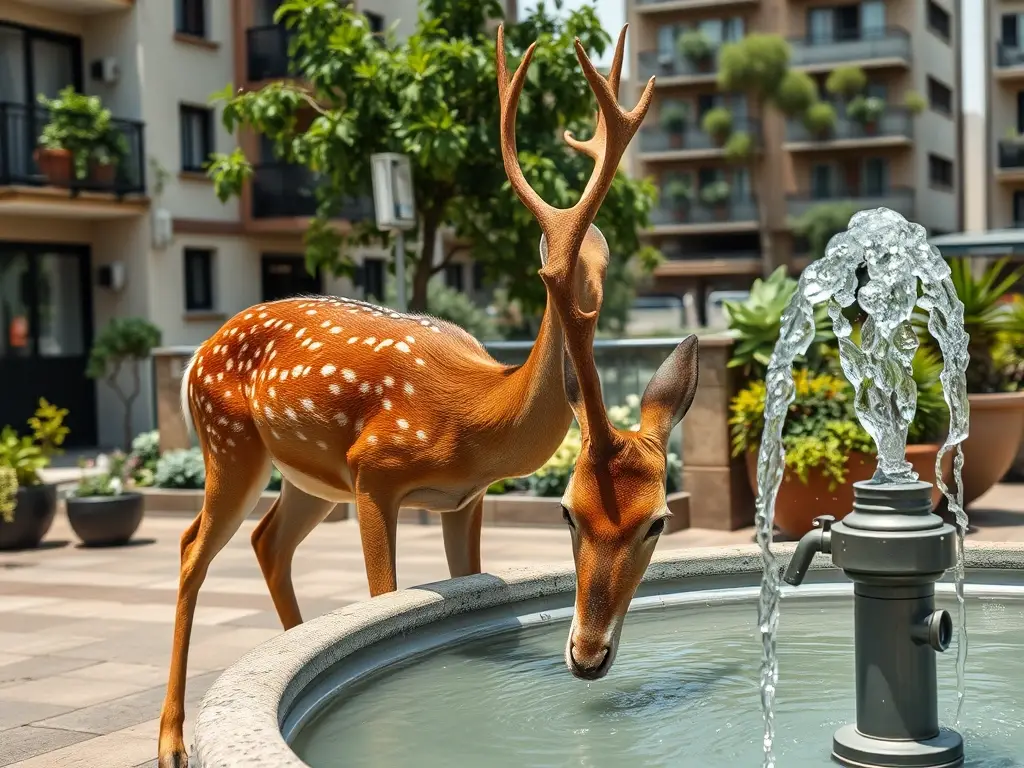 Cover realista de una imagen de un venado en un entorno urbano