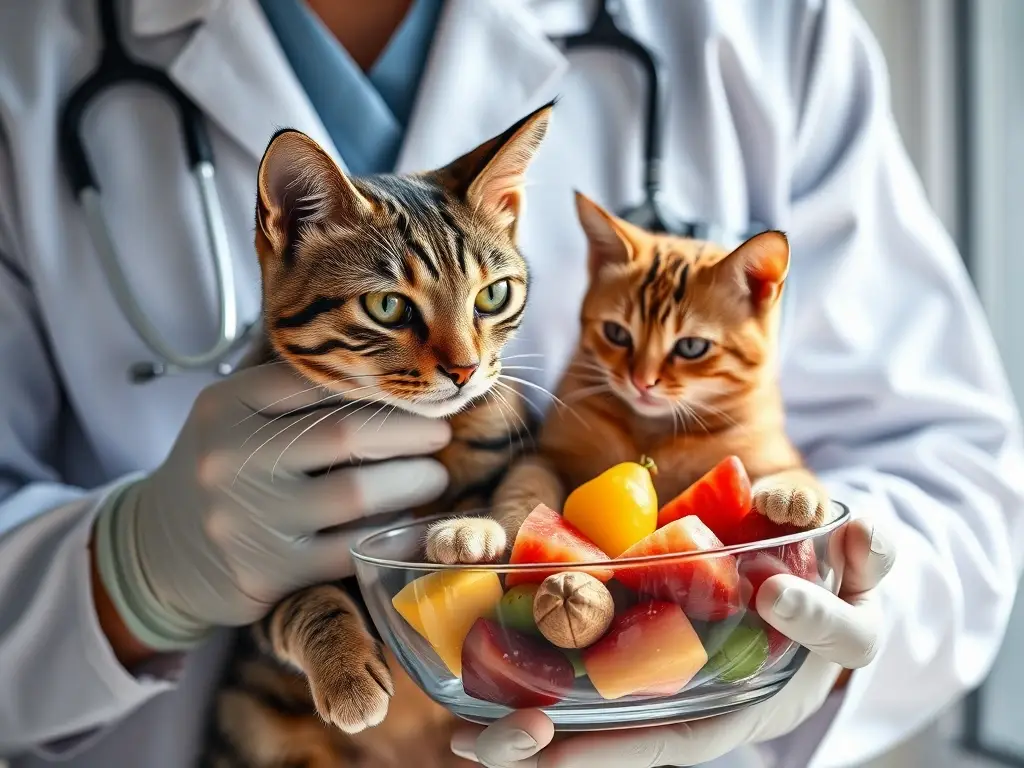 Foto realista de un veterinario examinando a un gato tabby con precisión