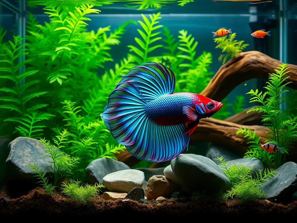 Acuario comunitario con betta y compañeros pacíficos
