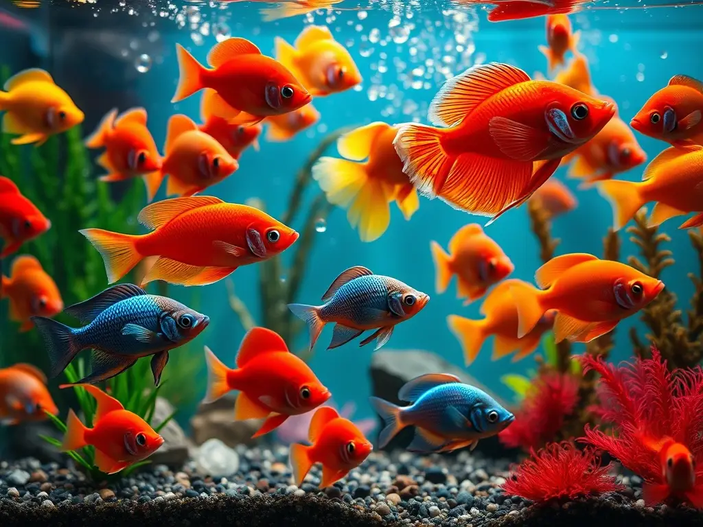 Aquarium con peces vibrantes y detalladamente poblados