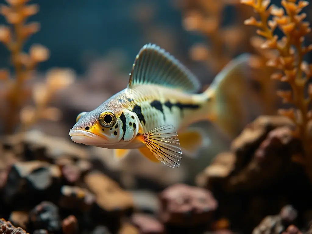 Imagen realista de Otocinclus en acuario betta, detallada y sin texto