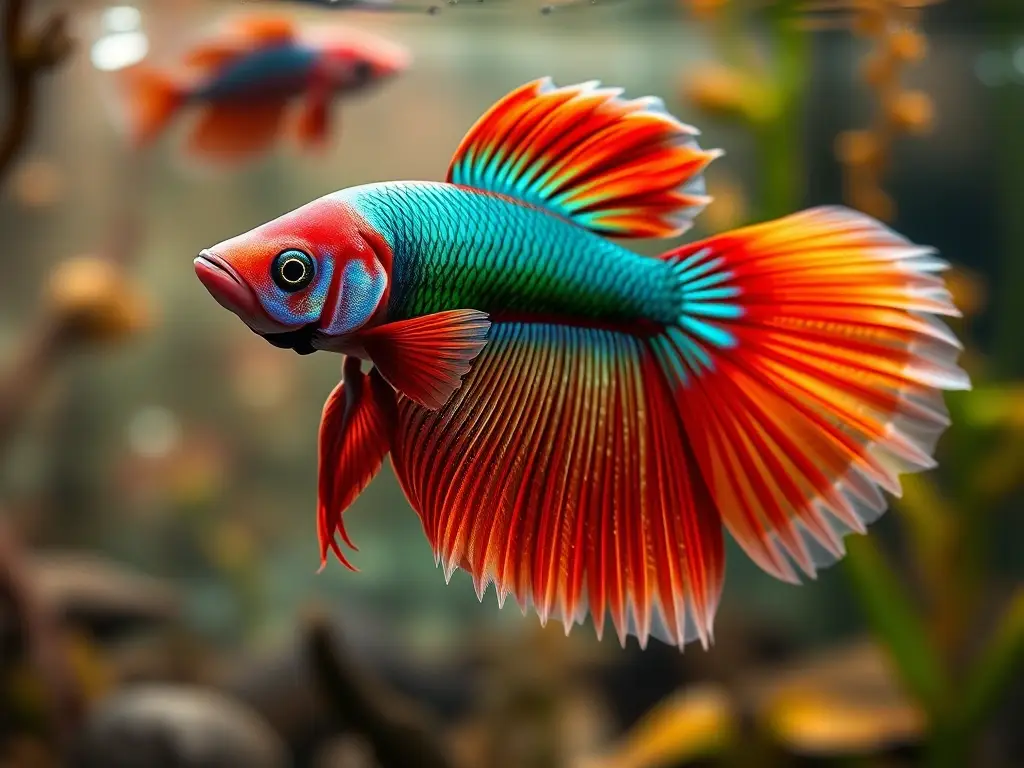 Fotorealista, 8K, betta en un entorno acuático tranquilo