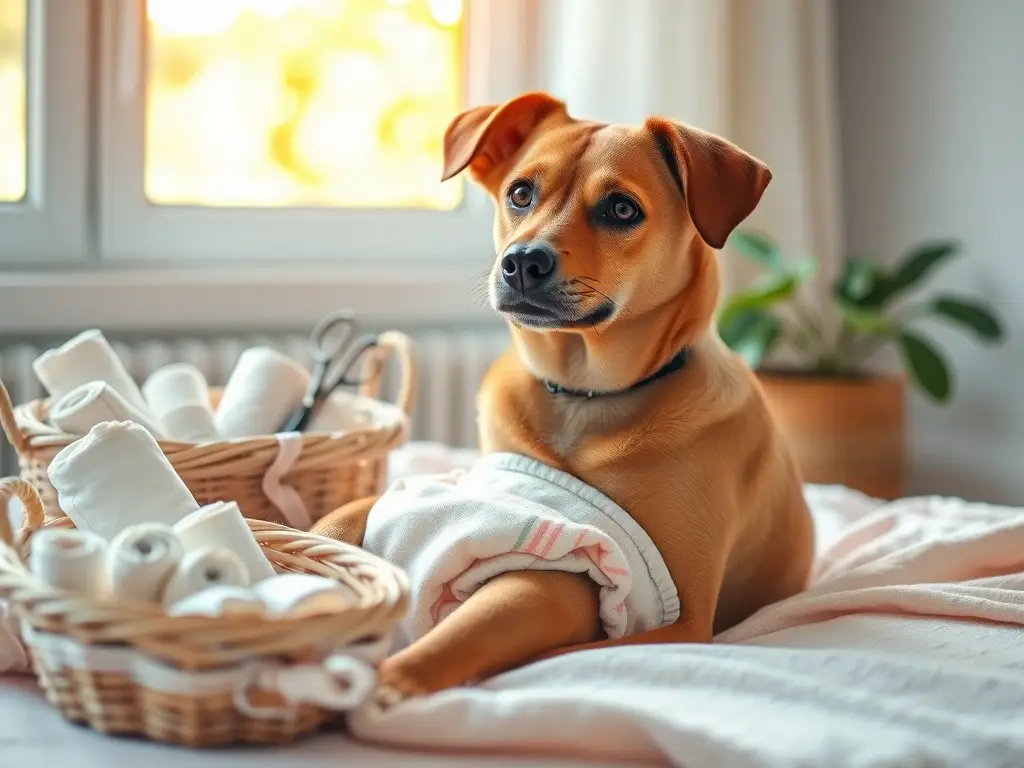 Perro con pañal de tela pastel