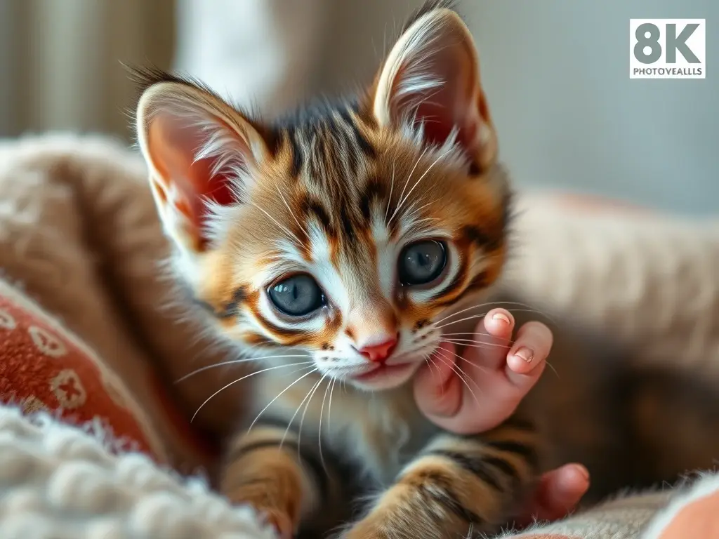 Un retrato realista de un gatito de dos meses en un hogar relajante