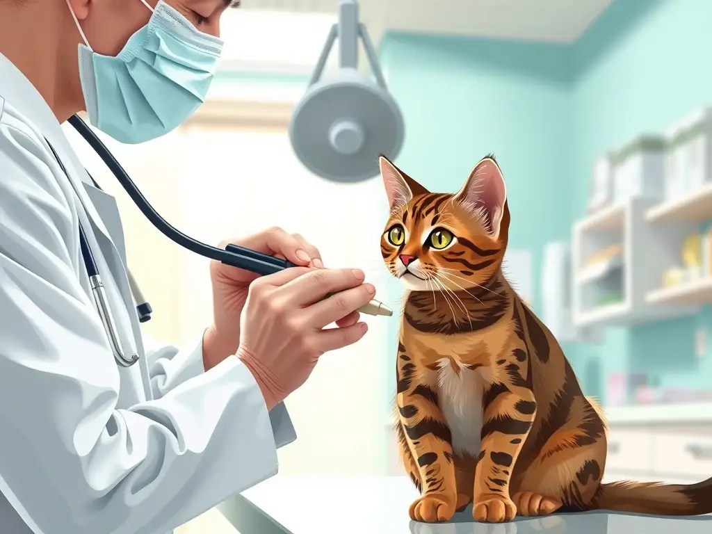 Fotografía realista del veterinario examinando a un gato tabby curioso y saludable en una clínica veterinaria