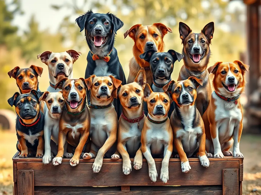 Una fotografía de perros de razas medianas en un ambiente rústico