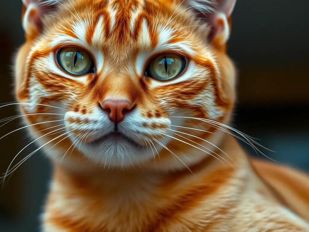 Foto realista de un gato tormentoso con ojos inquisitivos, textura clara, enfoque nítido