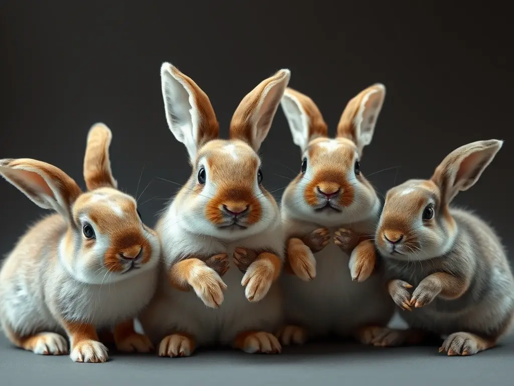 Fotorealista, detalles exquisitos de cuatro Rabbits, sin texto ni marcas