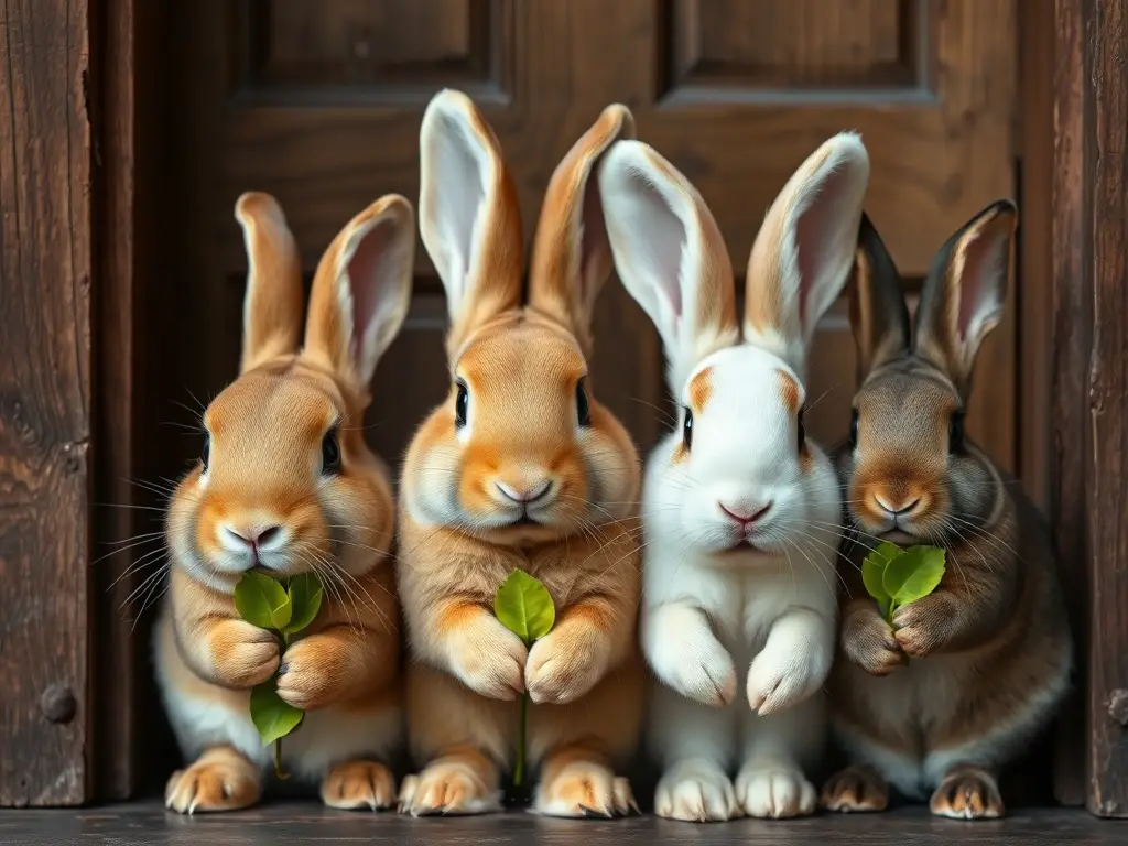 Fotografía realista de razas de conejos con hojas de primavera