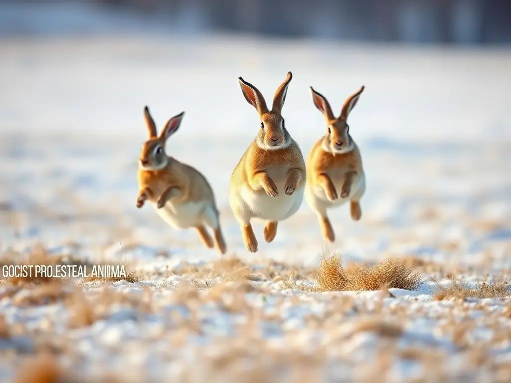 Mararrêter de imágenes de hares saltando en un prado cubierto de nieve