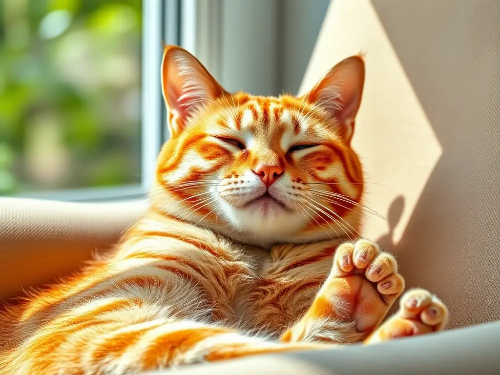 Imagen realista de un gato tabby de fuego relajado