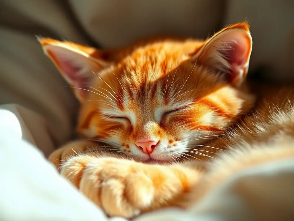 Fotorealistic retrato de un gatito tabby juguetón en una cama