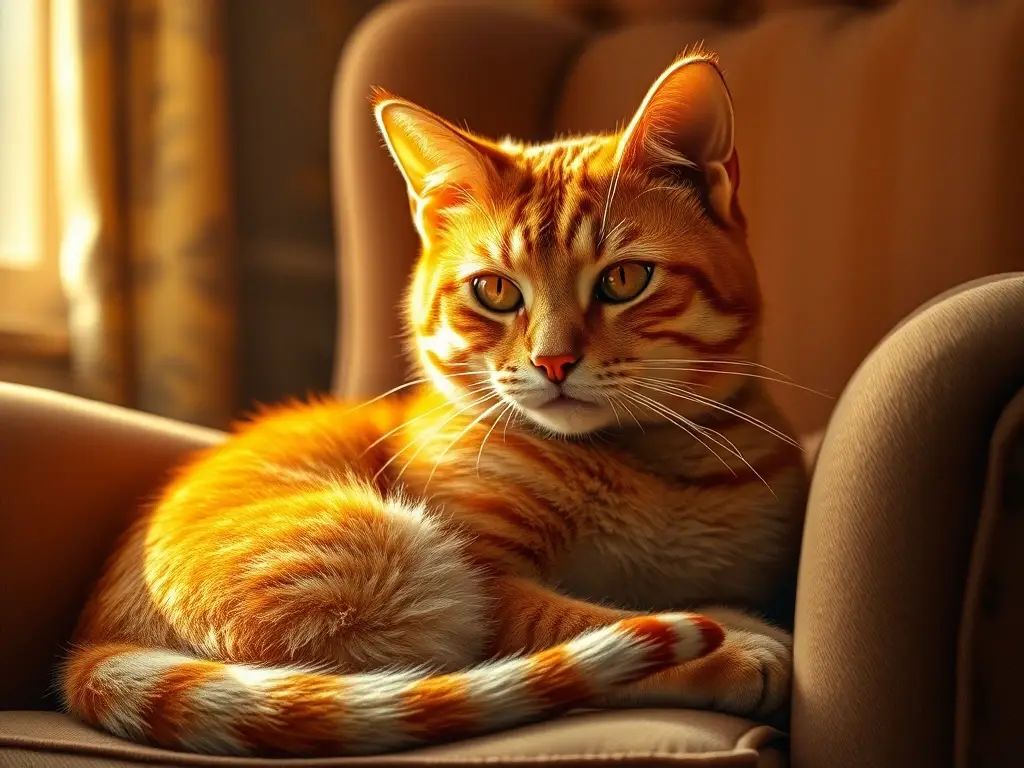 Un retrato de un gato tabby con ojos amarillos y paz