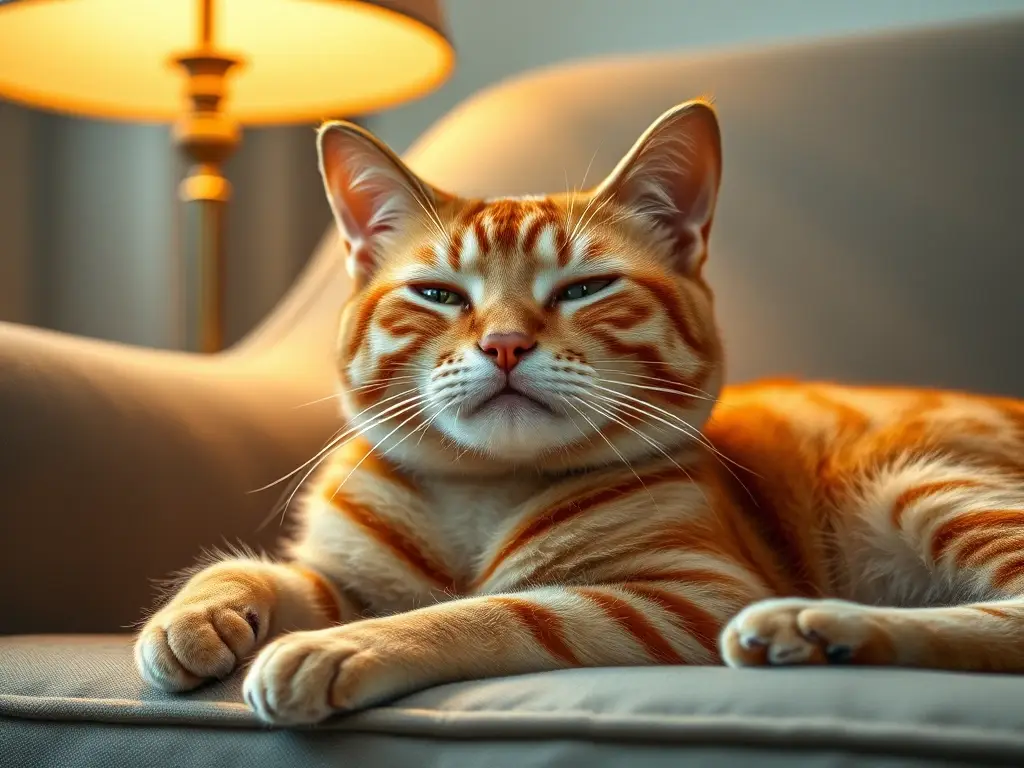 Un retrato realista de un gato de pelo jengibre feliz