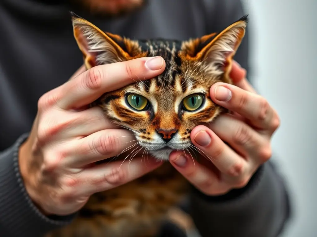 Fotografía realista, la alegría de una mano acariciando a un gato tabby