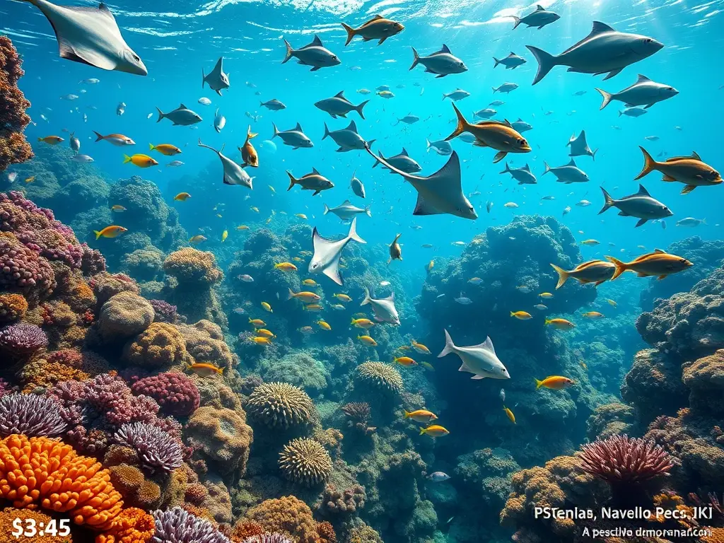 Fotorealistic cover de un artículo científico sobre los peces en el mar, con gran detalle y color
