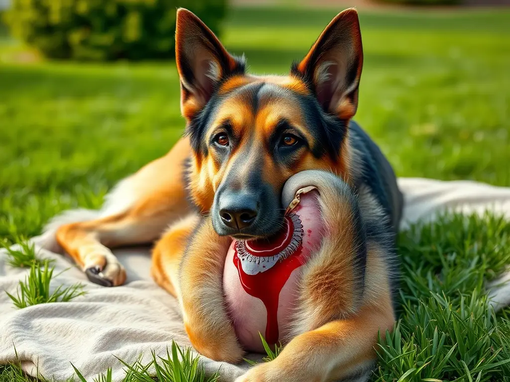 Fotorealista, 8k, un perro alemán preocupado con herida