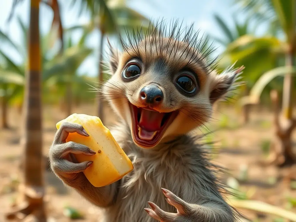 Photorealistic image of a healthy cobya enjoying fruit