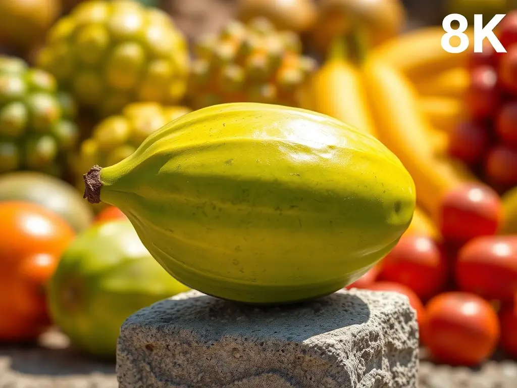 Fotografía detallada de un plátano maduro y realista en la base de piedra