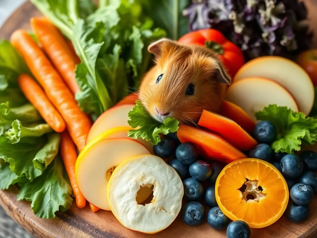 Fotorealismo: cobaya come verduras y frutas