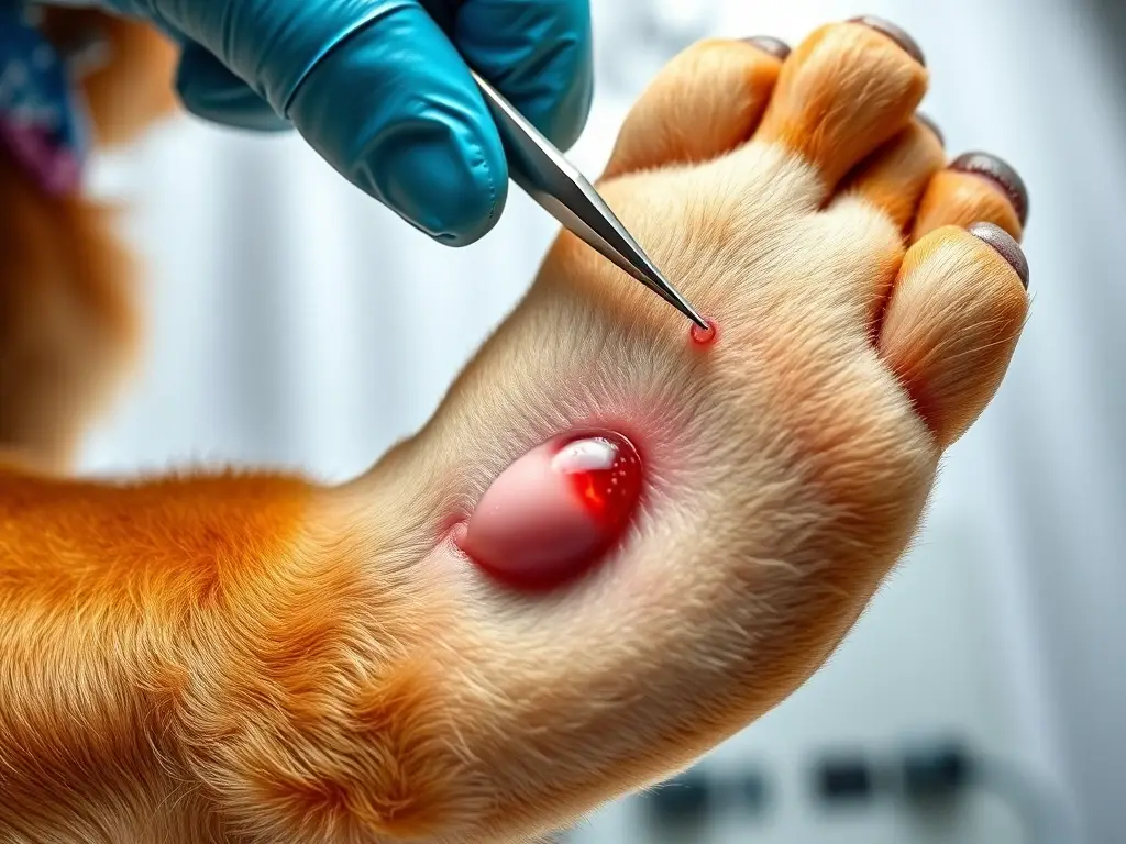 Veterinario trata quiste inflamado en pata