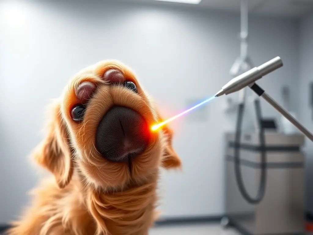 Portada fotorealista: láser veterinario canino