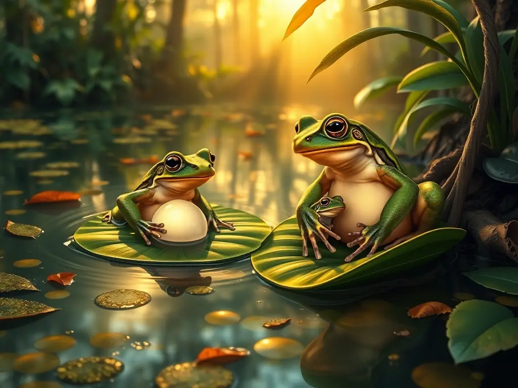 Ranas ovípara y vivípara en lago matutino