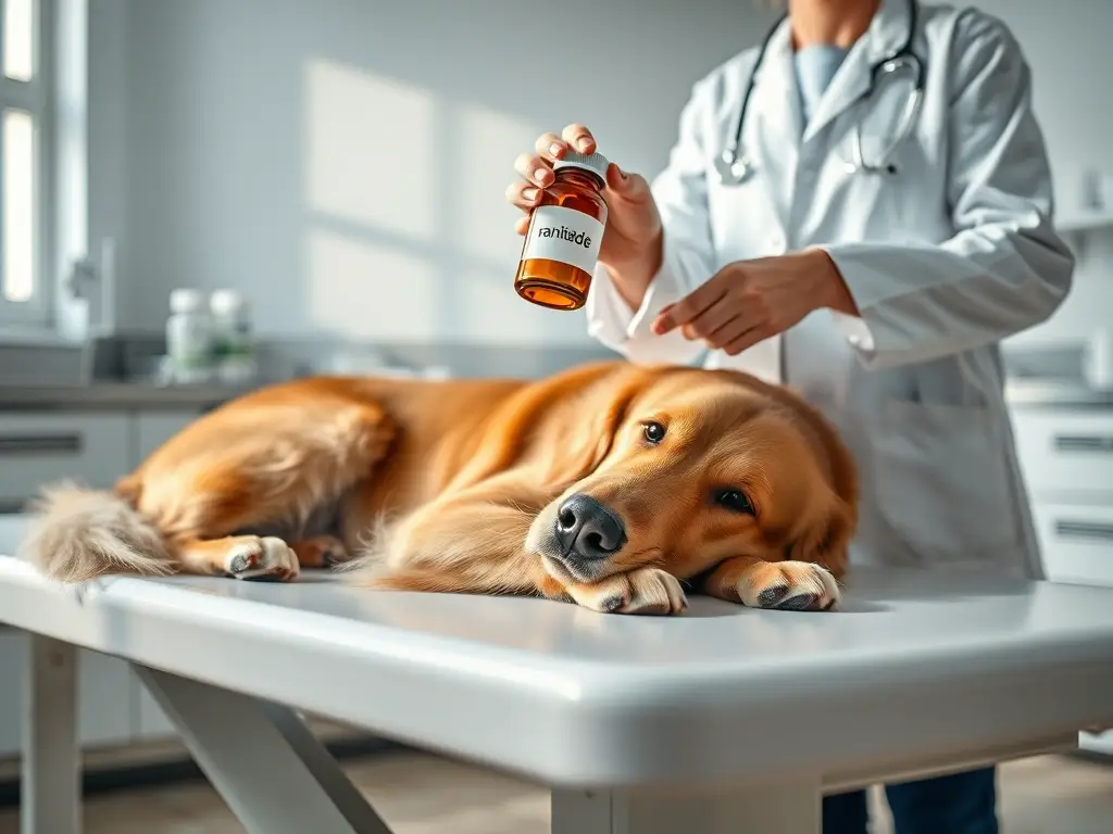 Retrato fotorealista de veterinaria con golden retriever