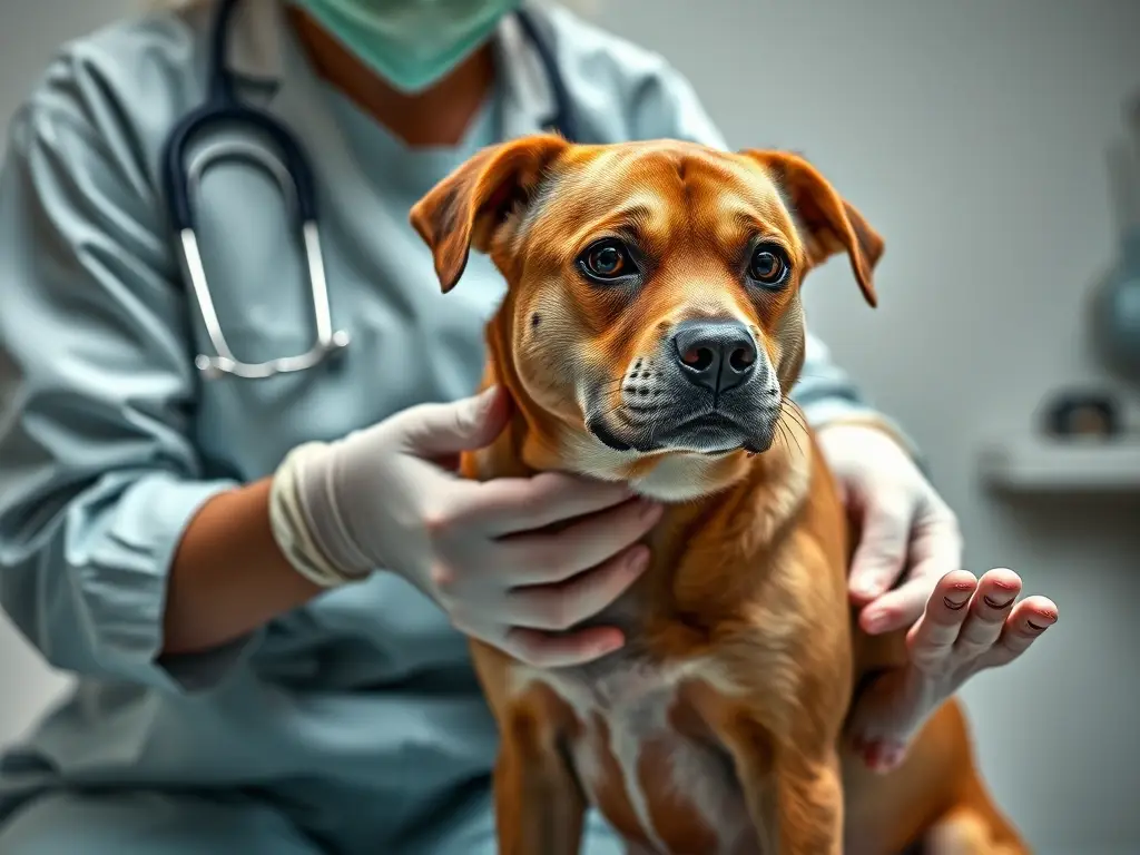 Fotografía realista del veterinario examinando a un perro