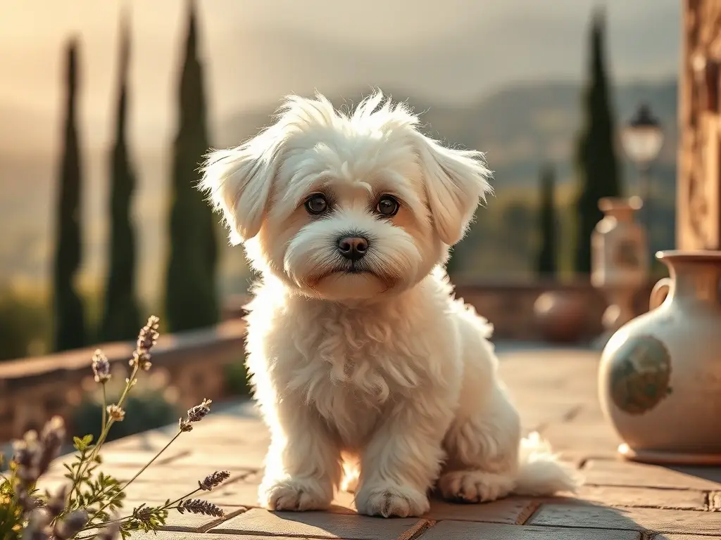 Retrato fotorrealista de Bichón italiano elegante