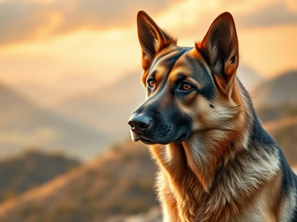 Fotografía realista de un perro alemán y un jindo, con retrato noble