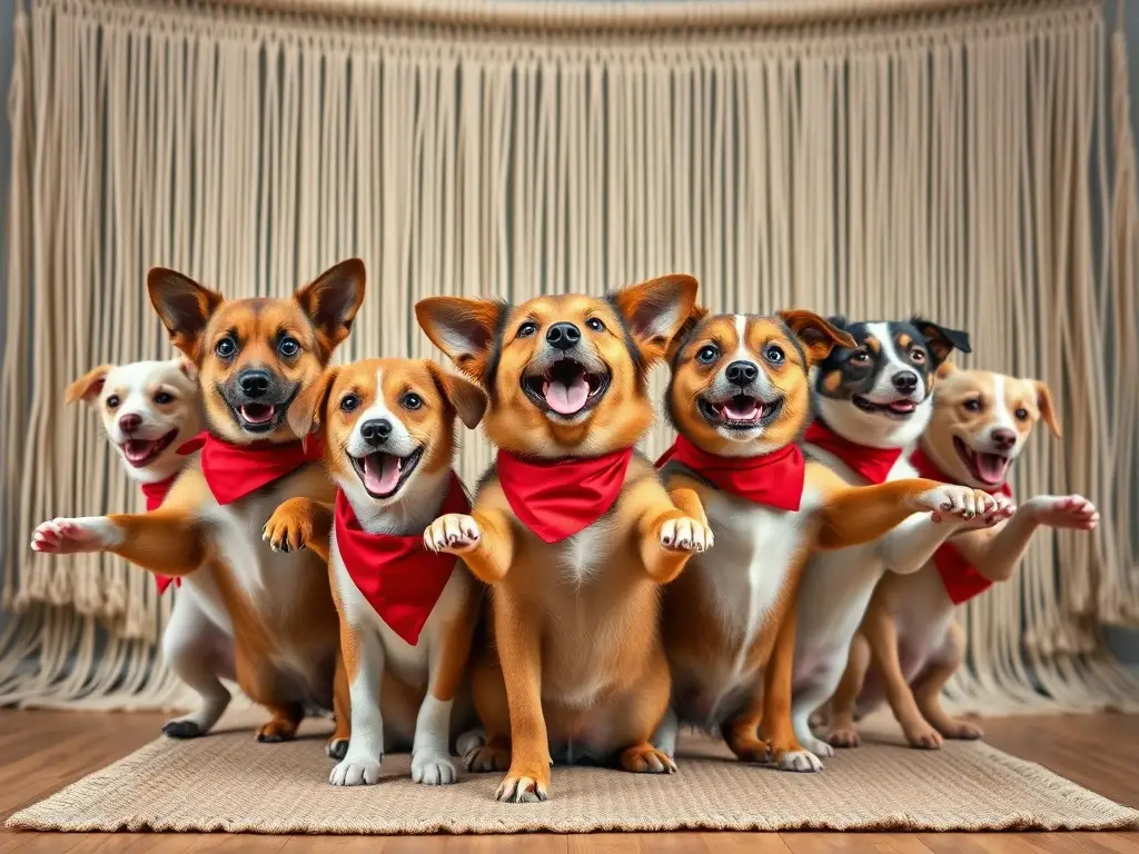 Foto real de perros de raza mixta en macramé