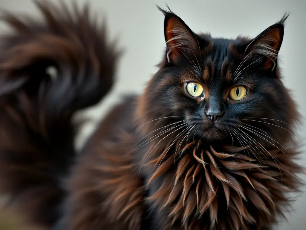 Foto de un gato Kurilian Bobtail con cola en pompon, realista