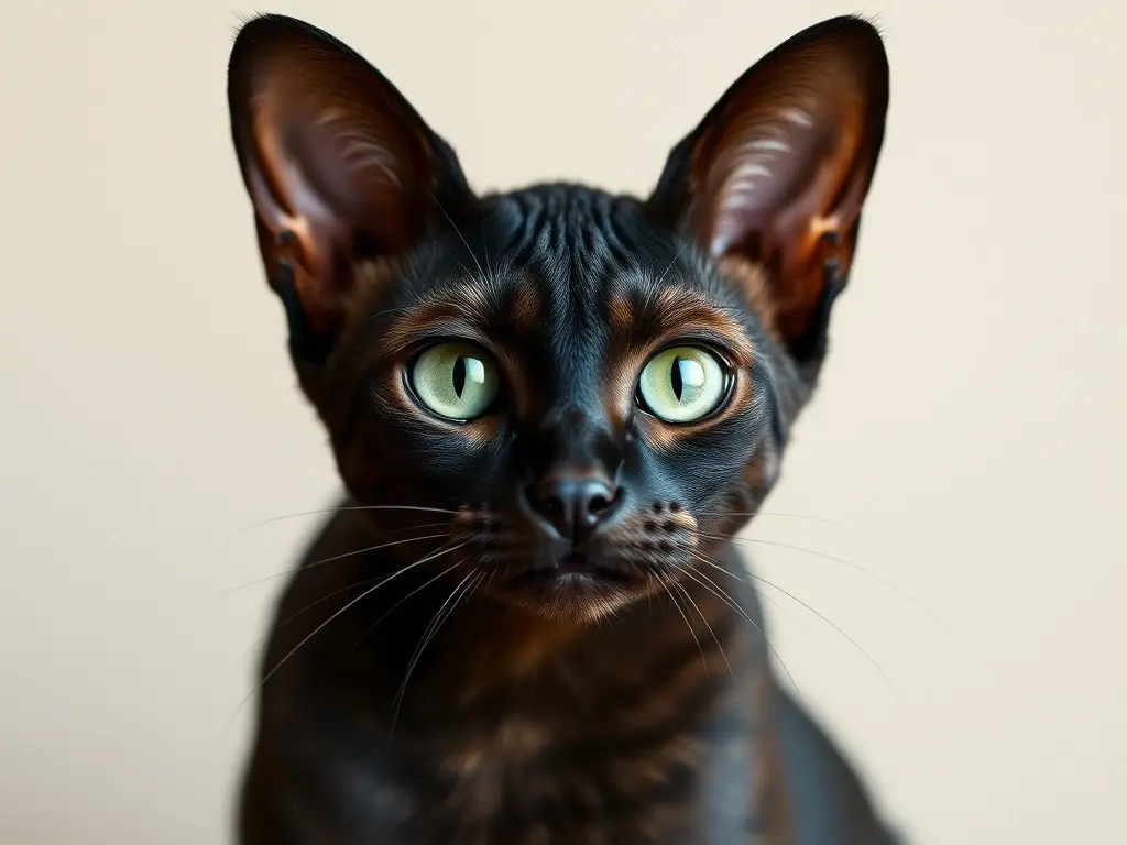 Cover art realista de un gato Cornish Rex con pose majestuosa