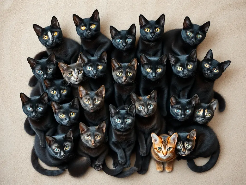 Imagen realista de felinos, 20 de diferentes razas, en un fondo suave