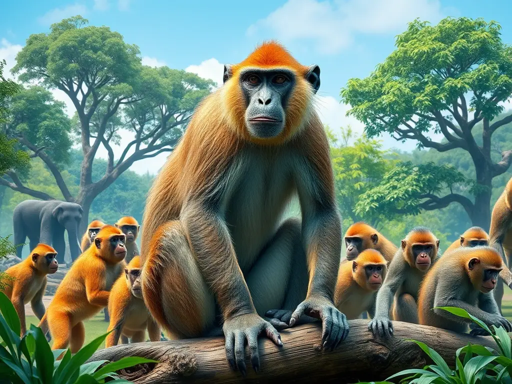 Foto realista de zoológico científico con primates diversos y énfasis en la conservación