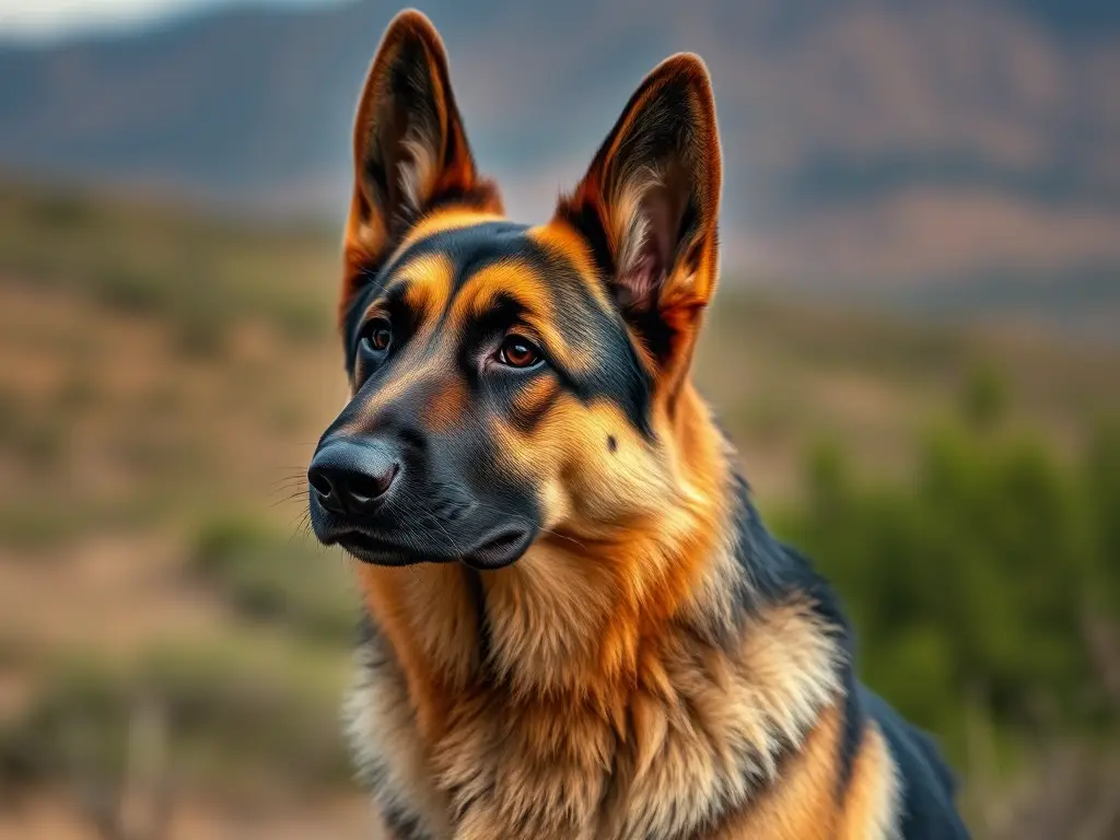 Fotografía fotorealista de unGerman Shepherd majestuoso y detallada