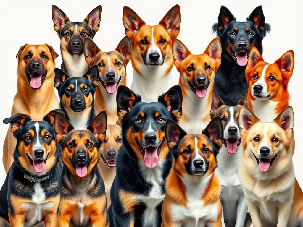 Una portada con una collage de razas de perros alemanes en estilo realista de alta definición sin texto o logos